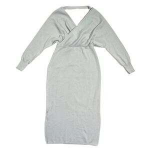 Ruiyige Cinched Waist V- Neck / Back Gray Midi Sweater Dress S/M